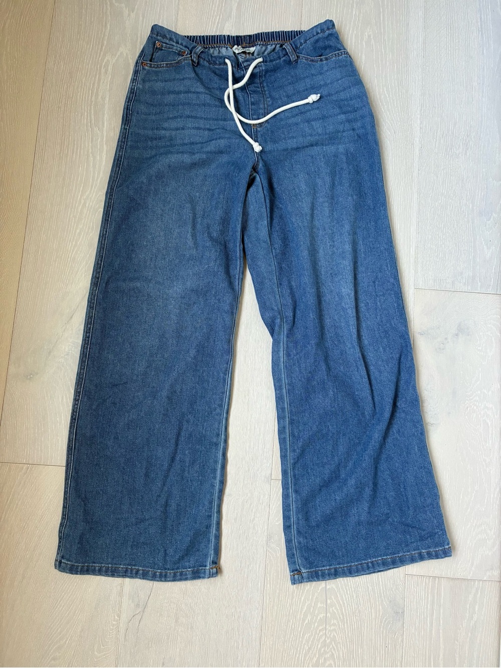 Vanilla Star Wide-Leg Drawstring Jeans in Dark Blue